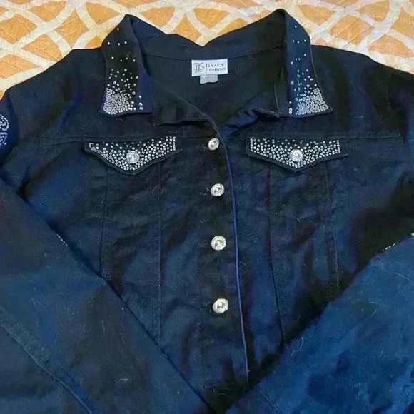 ISAACS DESIGNS  RHINESTONED BLACK DENIM JACKET - Picture 2 of 6